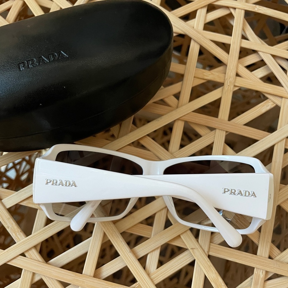 Prada White Rectangular Sunglasses with Silver Logo